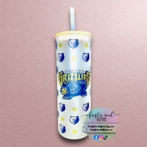 Memphis Grizzlies Inspired Frosted Glass Straight Tumbler w/ Bamboo Lid & Straw