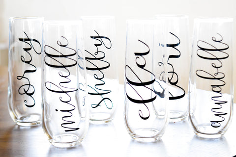 Personalized Bridesmaids Stemless Champagne Flutes