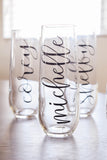 Personalized Bridesmaids Stemless Champagne Flutes