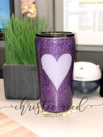 Holographic Purple Glitter Heart Tumbler
