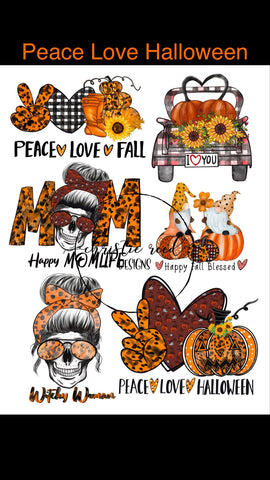 Peace Love Halloween Waterslide Sheet - Full Printed Sheet or Digital File