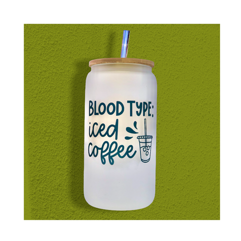 Blood Type Iced Coffee - Glass Can with Bamboo Lid - Sublimated