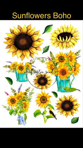 Boho Sunflower Waterslide Sheet - Full Printed Sheet or Digital File
