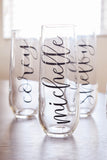 Single Personalized Bridesmaids Stemless Champagne Glass / Champagne Flute - Name in Gold