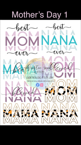 Mother’s Day 1 Waterslide Sheet - Full Printed Sheet or Digital File